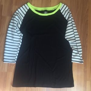 Ampersand Ave Black Tee with Striped Sleeves